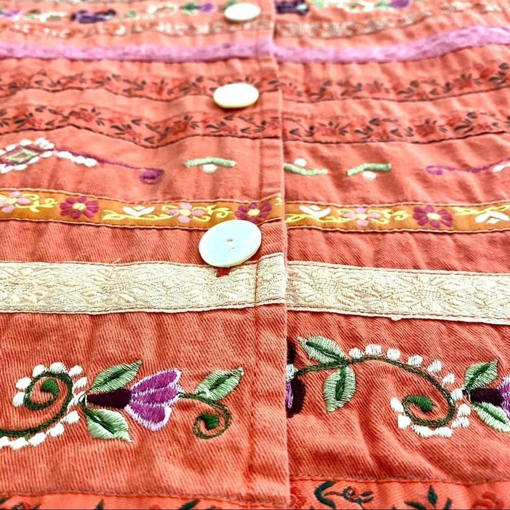 Orange Cotton Blazer Sz Large Embroidered Jacket Boho Lightweight Summer - Picture 5 of 10